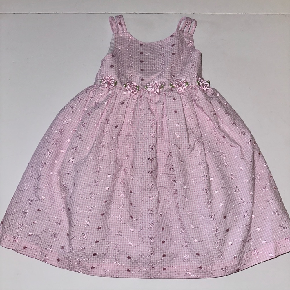 BONNIE JEAN Girls Dress Pink Gingham Eyelet Size 4T perfect for Easter!
